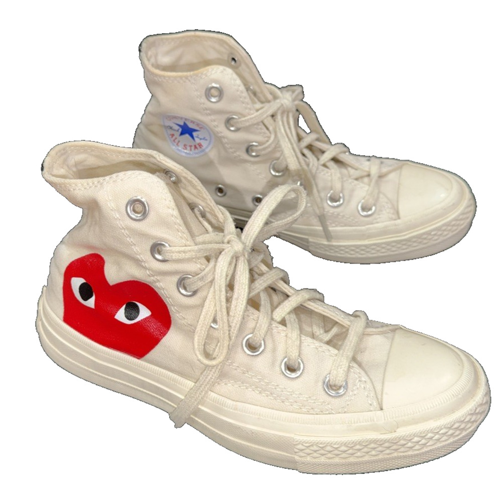 Converse x CDG Play High Top Cream Red Heart Sneakers Size 3.5 / 5.5